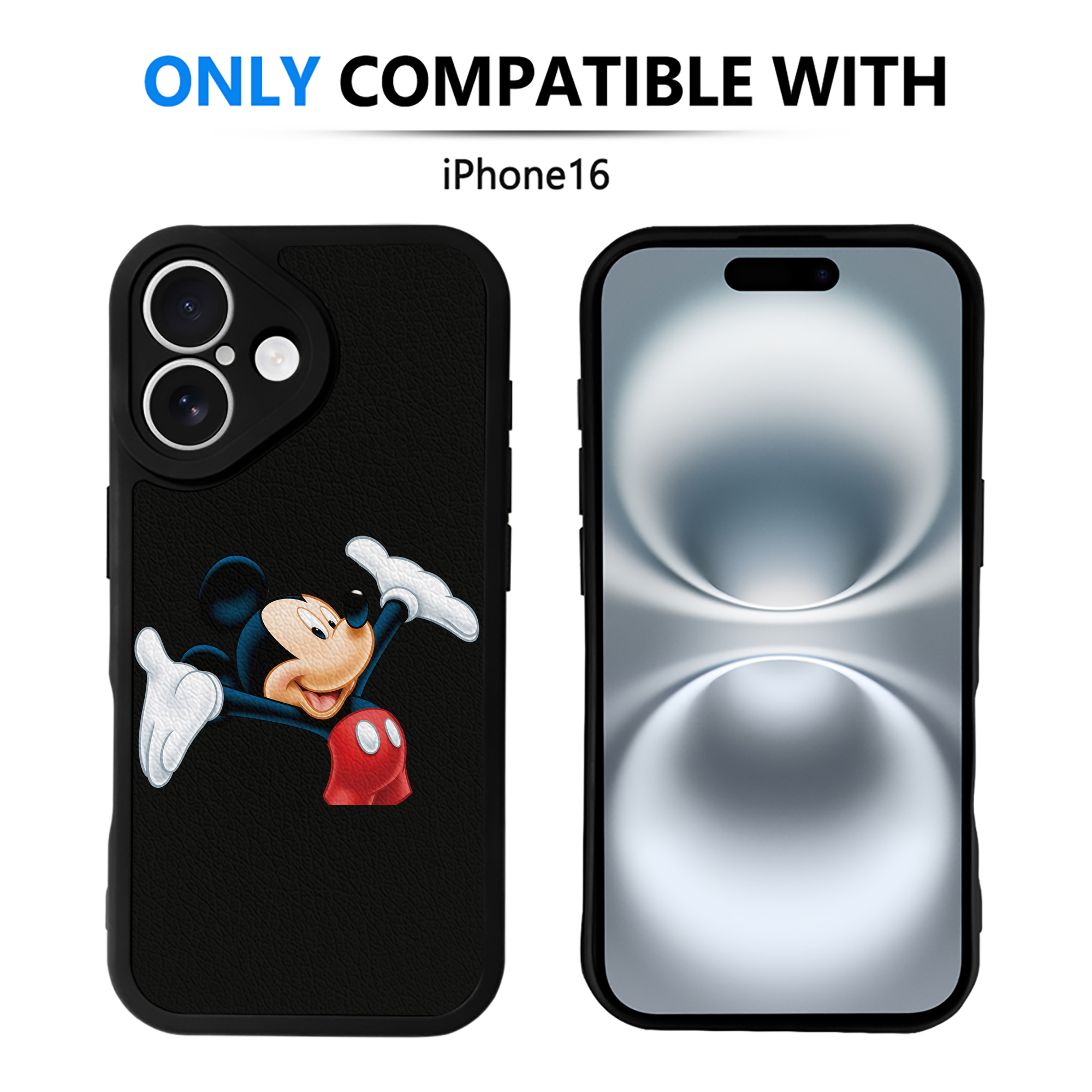（画像用） ミッキーマウス Mickey Mouse 【iPhone 16シリーズ対応】シリコンスマホケース（レザー調） 材質：シリコン
